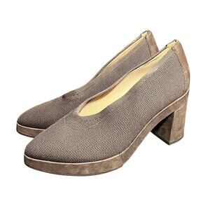 EILEEN FISHER SHOES/PUMPS SIGNY‎ KNIT BROWN SIZE 8.5 BLOCK HEELS